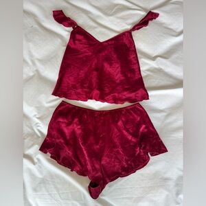 VS Elegant Red Satin Sleepwear Set